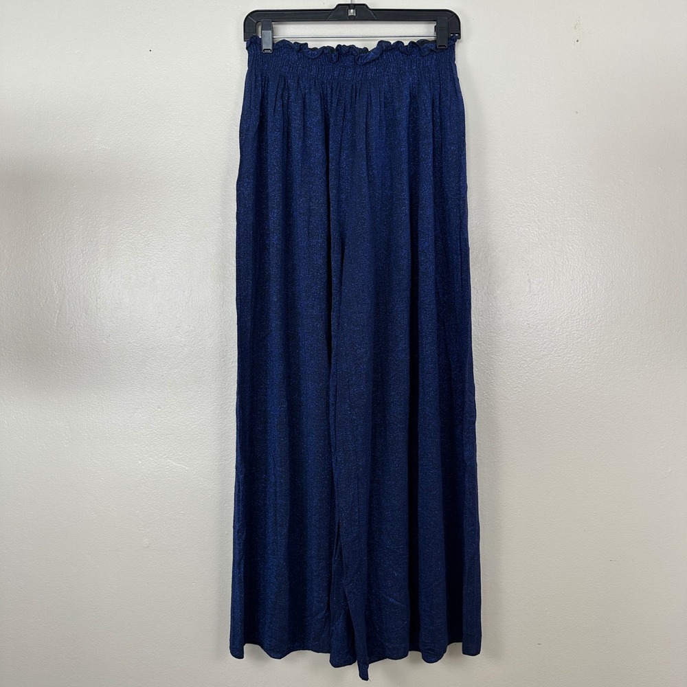 The Corner Women's OS Wide Leg‎ Pants Navy Blue Metallic Lurex Italy ART 2235